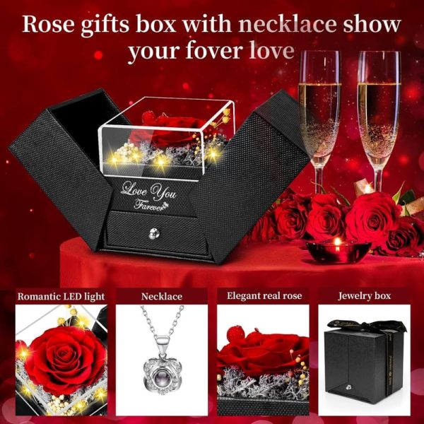 Preserved Red Rose & Necklace Gift Box - Romantic & Timeless For Her – Image 3