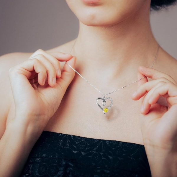 Platinum Birthstone Heart Necklace Gift For Her Anniversary – Image 2