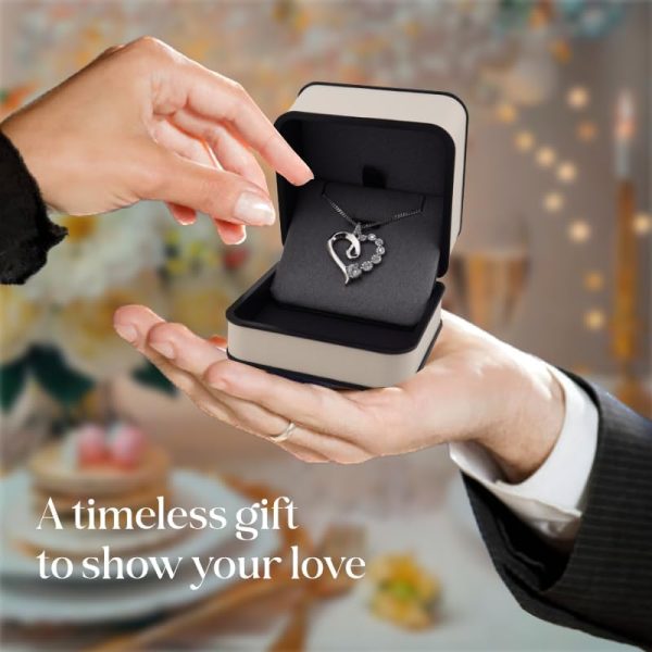 Platinum Birthstone Heart Necklace Gift For Her Anniversary – Image 3