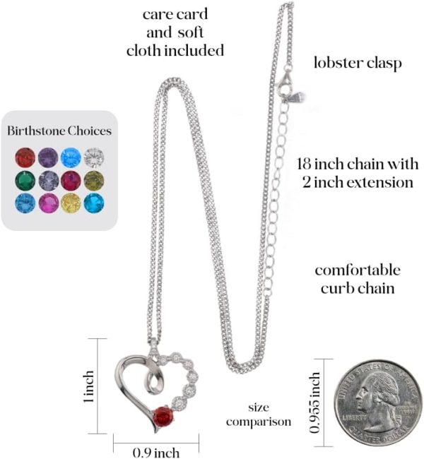 Platinum Birthstone Heart Necklace Gift For Her Anniversary – Image 5