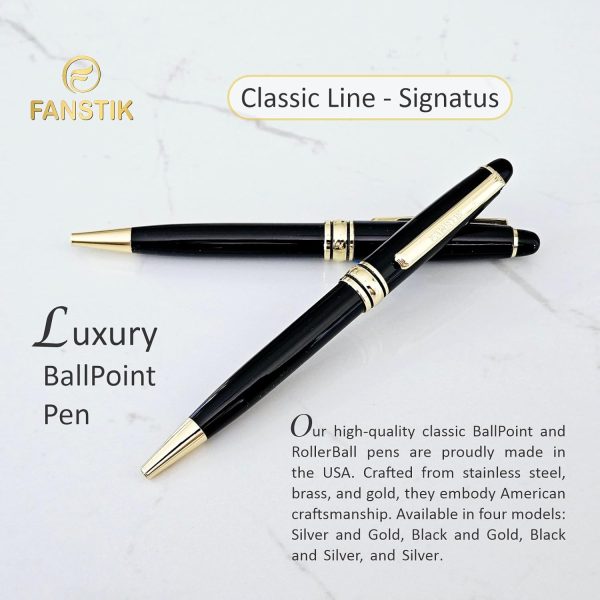 Luxury Personalized Ballpoint Pen With Name, Black & Gold, Made In Usa - 画像 (3)