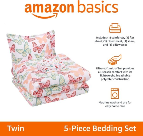 Best Amazon Basics Twin Butterfly Bedding Set For Kids - 5 Piece – Image 2