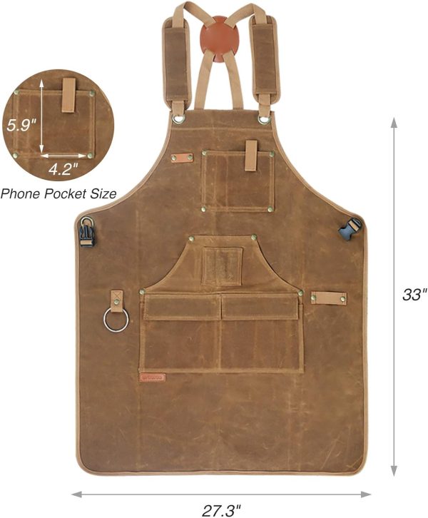 Best Woodworking Apron For Men - Durable Waxed Canvas With 9 Tool Pockets - immagine 2