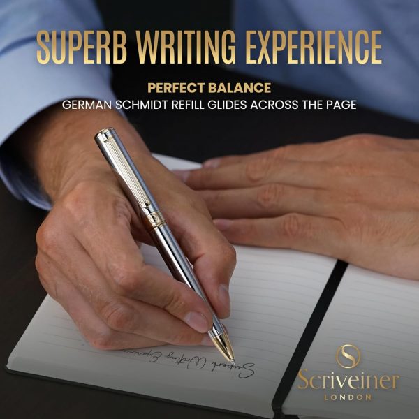 Luxury Scriveiner Silver Chrome Ballpoint Pen With 24k Gold Finish - Imagen 4