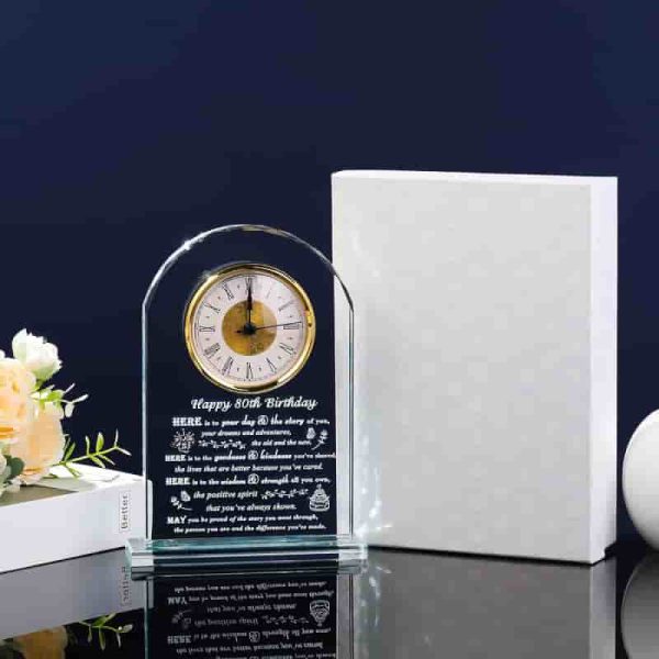 Unique 80th Birthday Crystal Clock – Personalized Gift For Her Or Him - 画像 (4)
