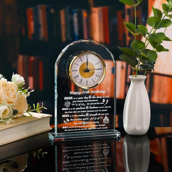 Unique 80th Birthday Crystal Clock – Personalized Gift For Her Or Him - 画像 (5)