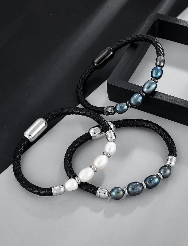 Best Freshwater Pearl Leather Bracelet - Stylish Men's Jewelry Gift - immagine 4