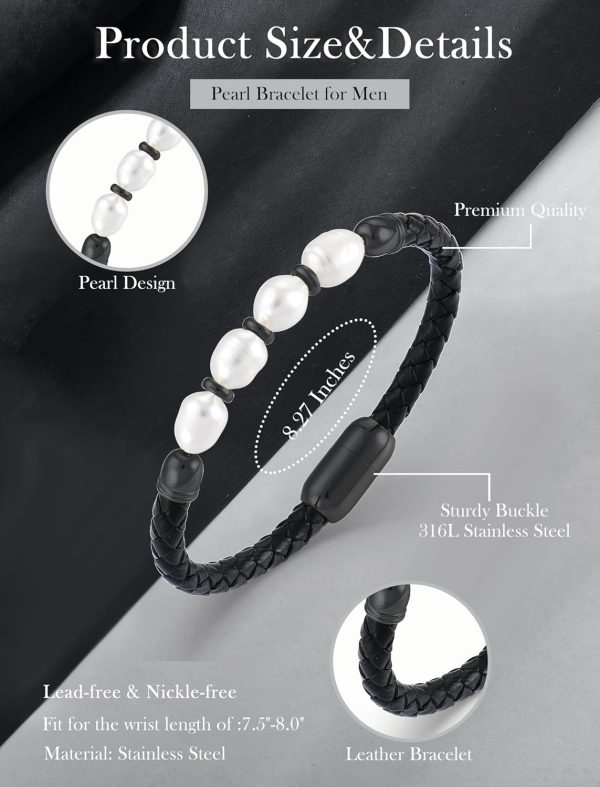 Best Freshwater Pearl Leather Bracelet - Stylish Men's Jewelry Gift - immagine 6
