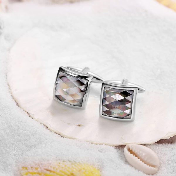 Best Personalized Silver Cufflinks For Men With Gift Box - Handmade Classic Mother Of Pearl - Image 5