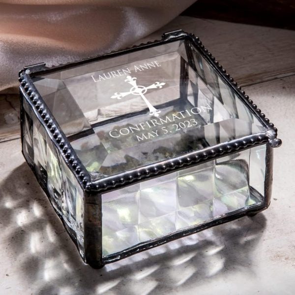 Personalized Confirmation Jewelry Box For Girls - Stained Glass Cross Gift - 画像 (3)