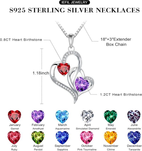 925 Sterling Silver Birthstone Heart Necklace - Personalized Gift - immagine 4