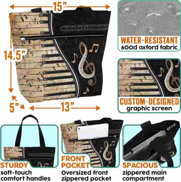 Best Piano Lovers Tote Bag With Pockets & Zipper – Image 2