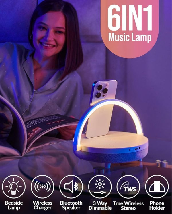 6-in-1 Wireless Charging Bedside Lamp & Bluetooth Speaker – Image 3