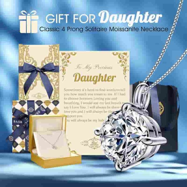 Beam & Bask Silver Moissanite Necklace For Daughter - Best Gift - Imagen 3