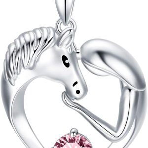 Aoboco Sterling Silver Horse Heart Necklace With Birthstone