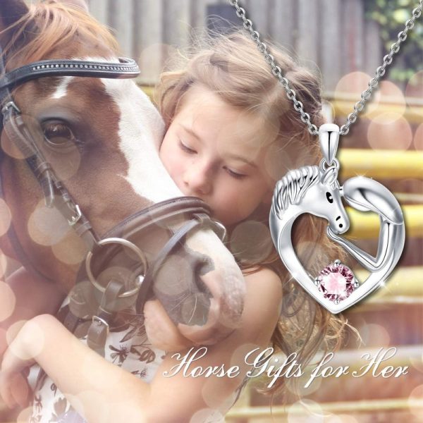 Aoboco Sterling Silver Horse Heart Necklace With Birthstone – Image 2