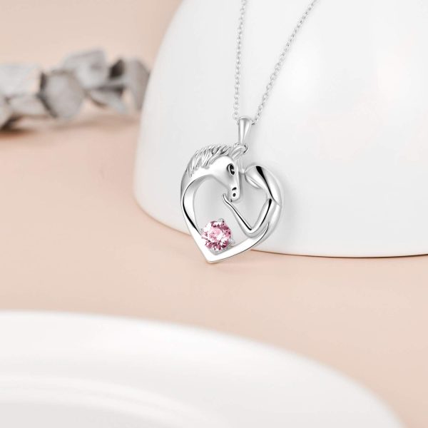 Aoboco Sterling Silver Horse Heart Necklace With Birthstone – Image 3