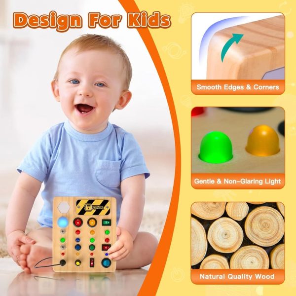 Best Wooden Led Busy Board For Toddlers - Montessori Travel Toy Gift - Imagen 6