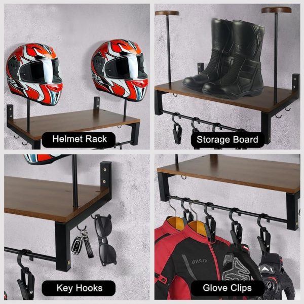 Best Double Motorcycle Helmet Wall Mount With Storage Rack – Image 4
