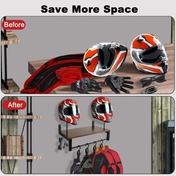 Best Double Motorcycle Helmet Wall Mount With Storage Rack – Image 5