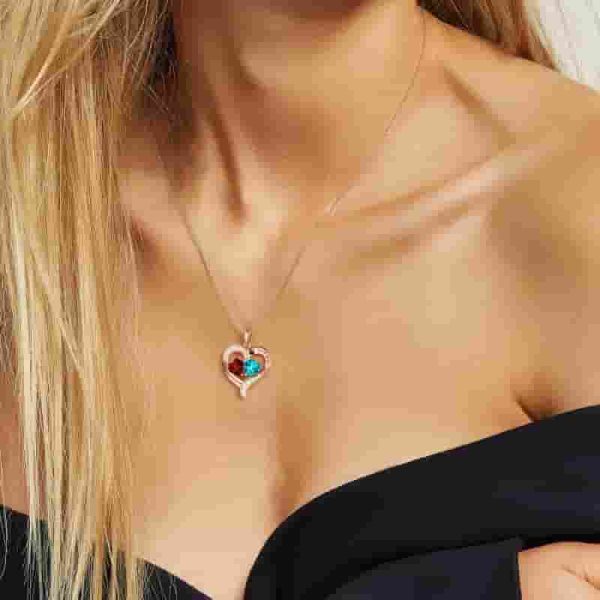 18k Rose Gold Heart Necklace With Birthstones - Gift For Her – Image 2