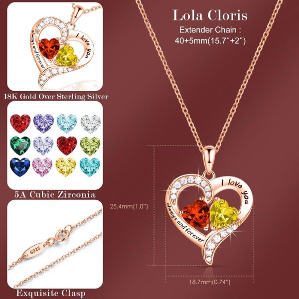 18k Rose Gold Heart Necklace With Birthstones - Gift For Her – Image 4