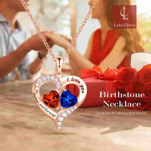 18k Rose Gold Heart Necklace With Birthstones - Gift For Her – Image 6