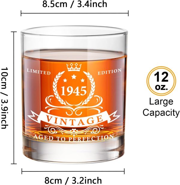 Best 80th Birthday Gifts For Men - 1945 Whiskey Glass Set In Barrel Box – Image 2