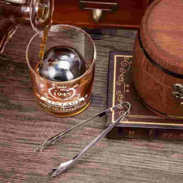 Best 80th Birthday Gifts For Men - 1945 Whiskey Glass Set In Barrel Box – Image 6