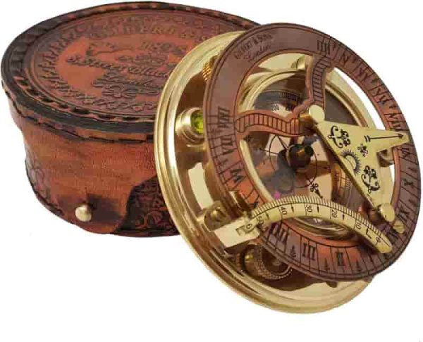 Best Antique Brass Nautical Sundial Compass & Clock In Gift Box - Imagem 4