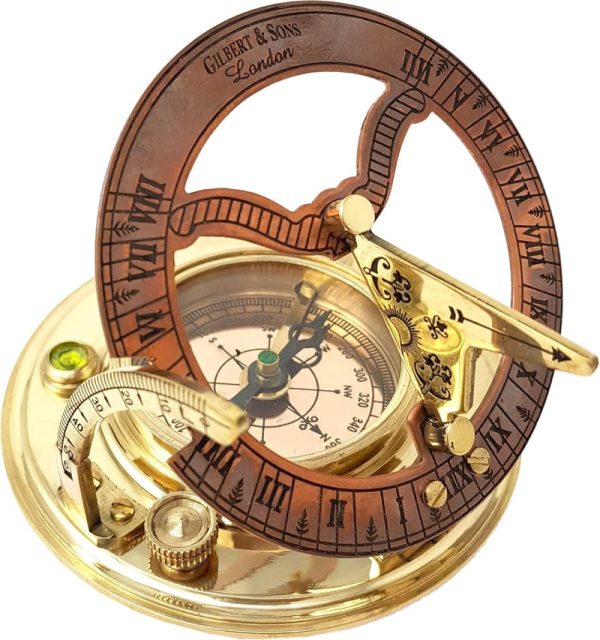 Best Antique Brass Nautical Sundial Compass & Clock In Gift Box - Imagem 5
