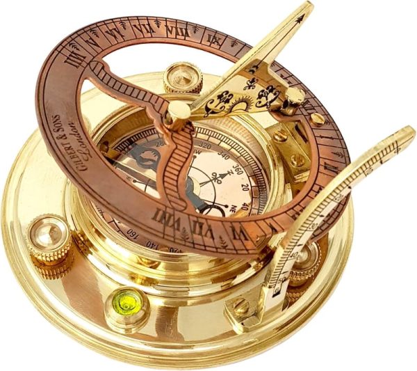 Best Antique Brass Nautical Sundial Compass & Clock In Gift Box - Imagem 6