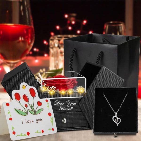 Preserved Rose With I Love You Necklace - Best Gift For Her - 画像 (2)
