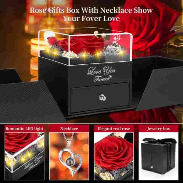 Preserved Rose With I Love You Necklace - Best Gift For Her - 画像 (3)