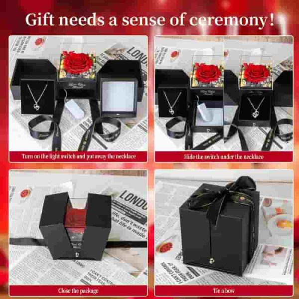 Preserved Rose With I Love You Necklace - Best Gift For Her - 画像 (6)