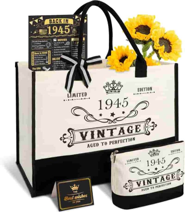 Best 80th Birthday Gifts For Women - Vintage 1945 Tote Set