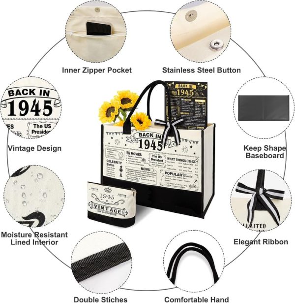 Best 80th Birthday Gifts For Women - Vintage 1945 Tote Set - 画像 (2)