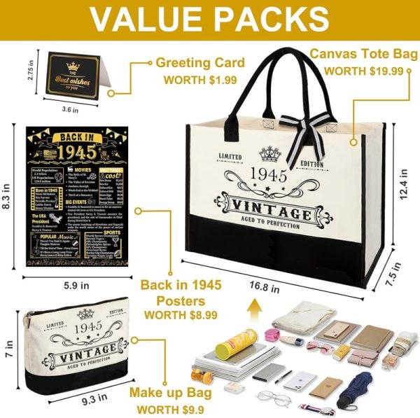Best 80th Birthday Gifts For Women - Vintage 1945 Tote Set - 画像 (4)