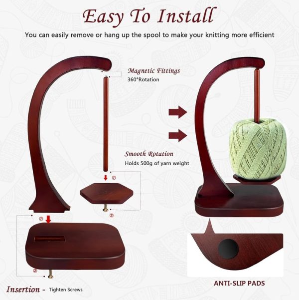 Best Wooden Yarn Holder For Knitting & Crocheting - Perfect Gift - 画像 (5)