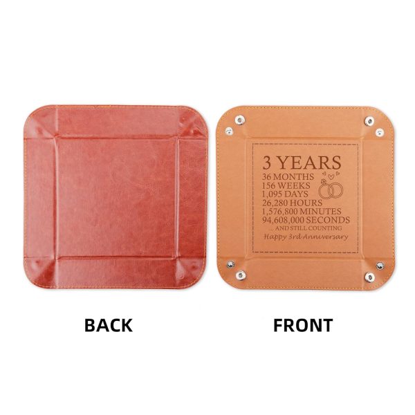 3rd Anniversary Leather Valet Tray – Engraved Gift For Couples - Imagen 4