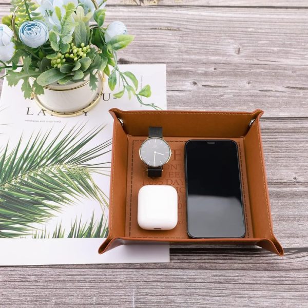 3rd Anniversary Leather Valet Tray – Engraved Gift For Couples - Imagen 5
