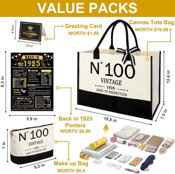 Best 100th Birthday Gift For Women - Vintage Tote Set - immagine 4