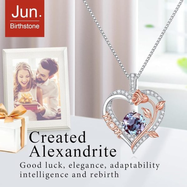 Sterling Silver Rose Birthstone Necklace For Mom - Best Gift – Image 2