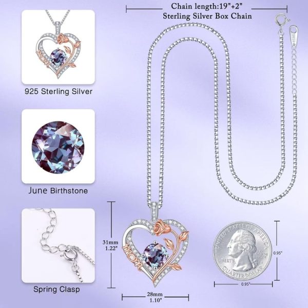 Sterling Silver Rose Birthstone Necklace For Mom - Best Gift – Image 4