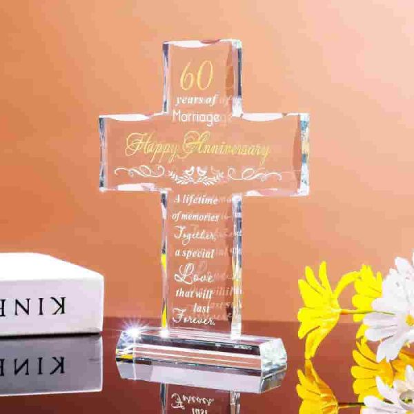 Best 60th Anniversary Glass Cross Gift For Couples & Parents - 画像 (4)