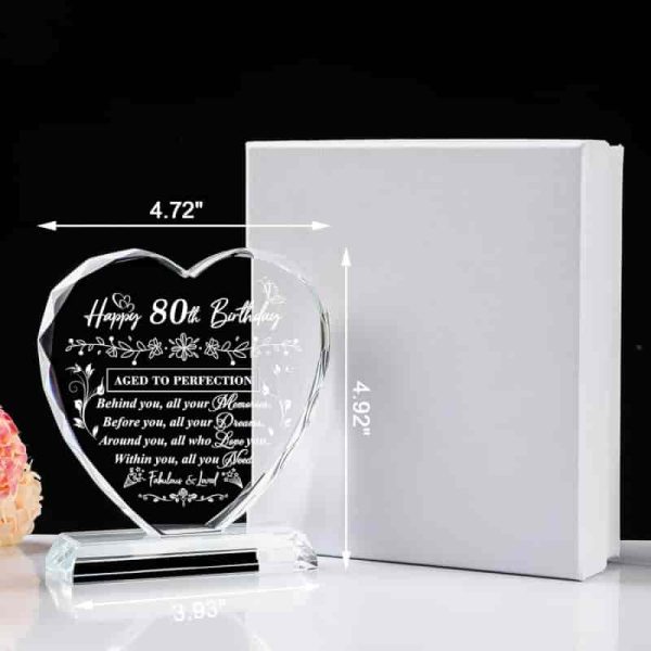Best 80th Birthday Gifts For Women & Men - Laser Glass Heart – Image 2