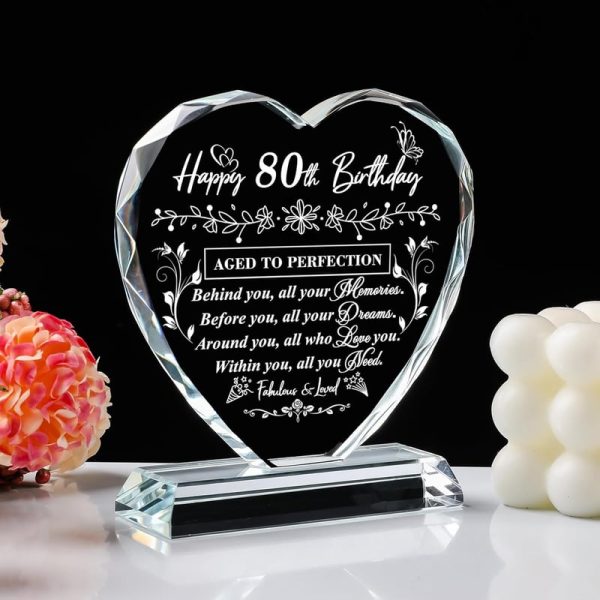 Best 80th Birthday Gifts For Women & Men - Laser Glass Heart – Image 3