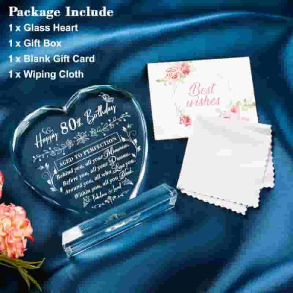 Best 80th Birthday Gifts For Women & Men - Laser Glass Heart – Image 4