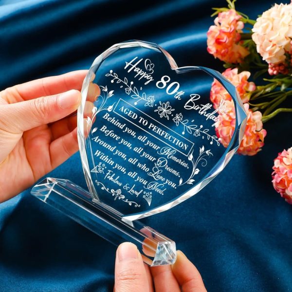 Best 80th Birthday Gifts For Women & Men - Laser Glass Heart – Image 5