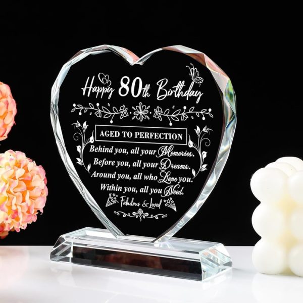 Best 80th Birthday Gifts For Women & Men - Laser Glass Heart – Image 6